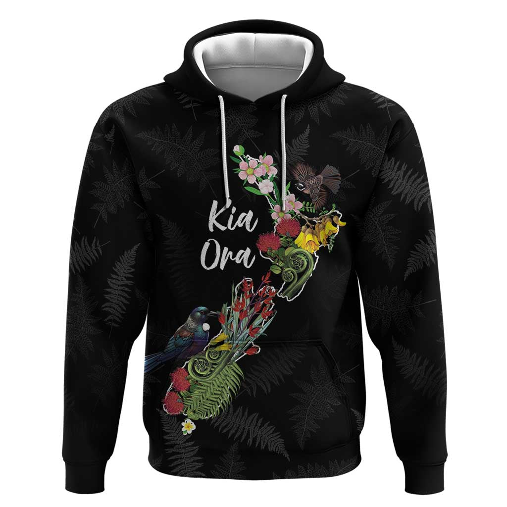 Kia Ora New Zealand Floral Personalized Zip Hoodie Black - Aussie Hoodie