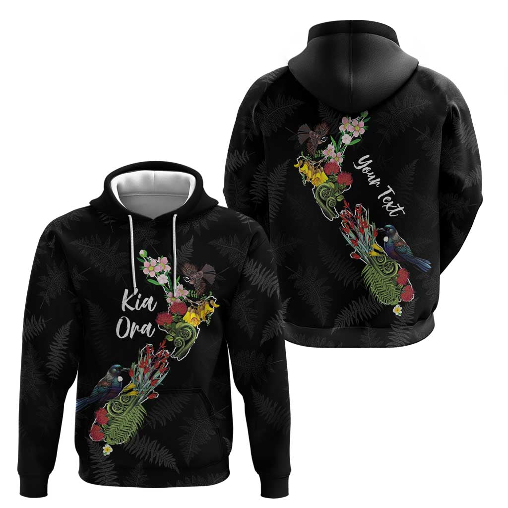 Kia Ora New Zealand Floral Personalized Zip Hoodie Black - Aussie Hoodie