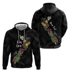 Kia Ora New Zealand Floral Personalized Zip Hoodie Black - Aussie Hoodie