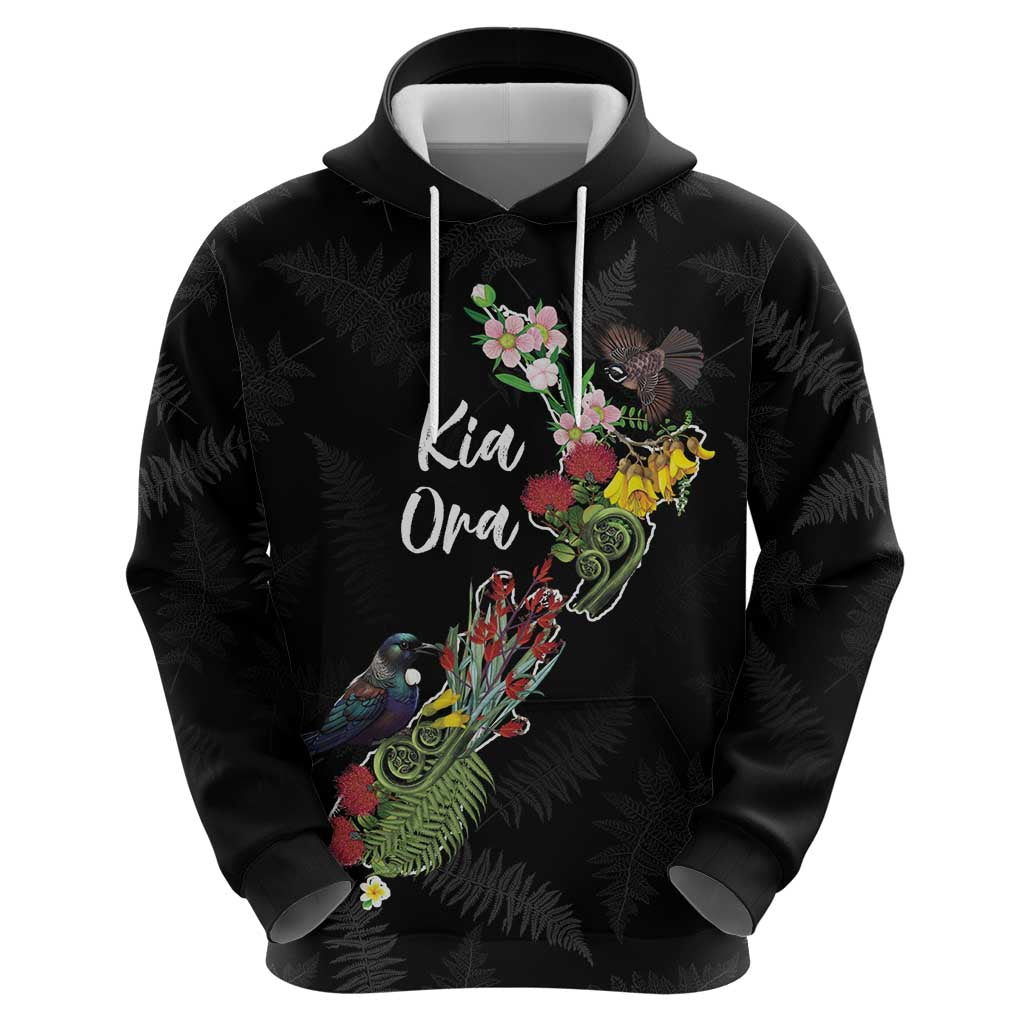 Kia Ora New Zealand Floral Personalized Zip Hoodie Black - Aussie Hoodie