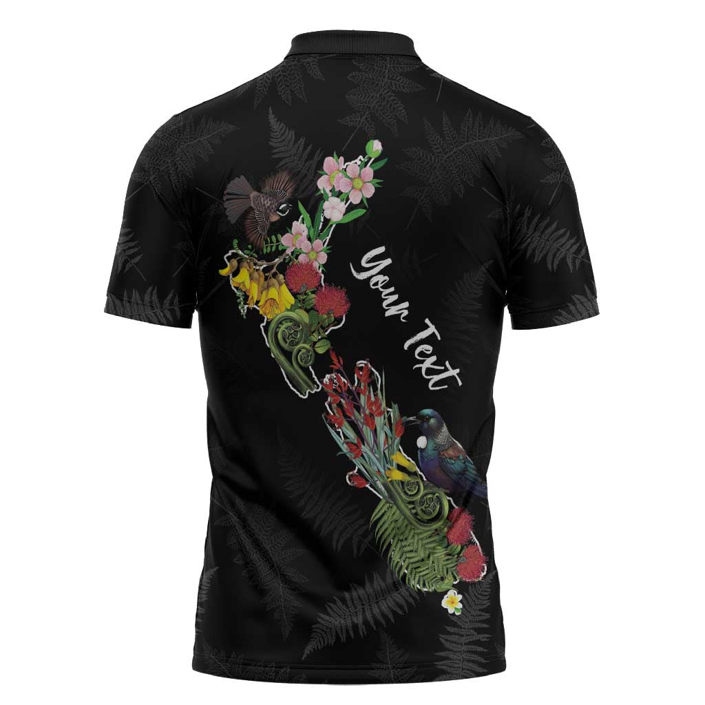 Kia Ora New Zealand Floral Personalized Zipper Polo Shirt Black - Aussie Hoodie