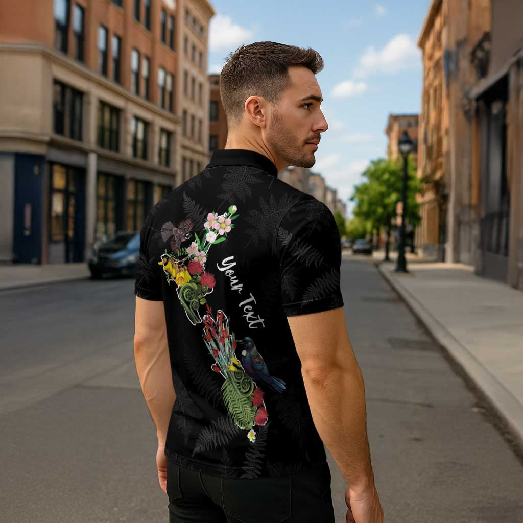 Kia Ora New Zealand Floral Personalized Zipper Polo Shirt Black - Aussie Hoodie