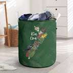 Kia Ora New Zealand Floral Laundry Basket Sage Green - Aussie Hoodie