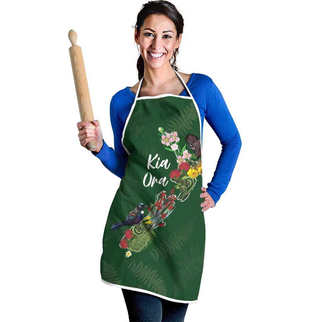 Kia Ora New Zealand Floral Apron Sage Green - Aussie Hoodie