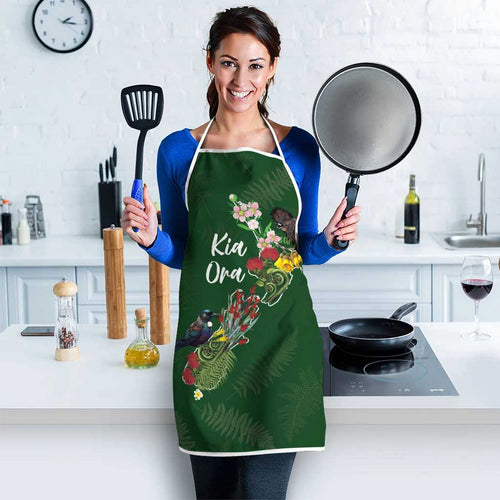Kia Ora New Zealand Floral Apron Sage Green - Aussie Hoodie