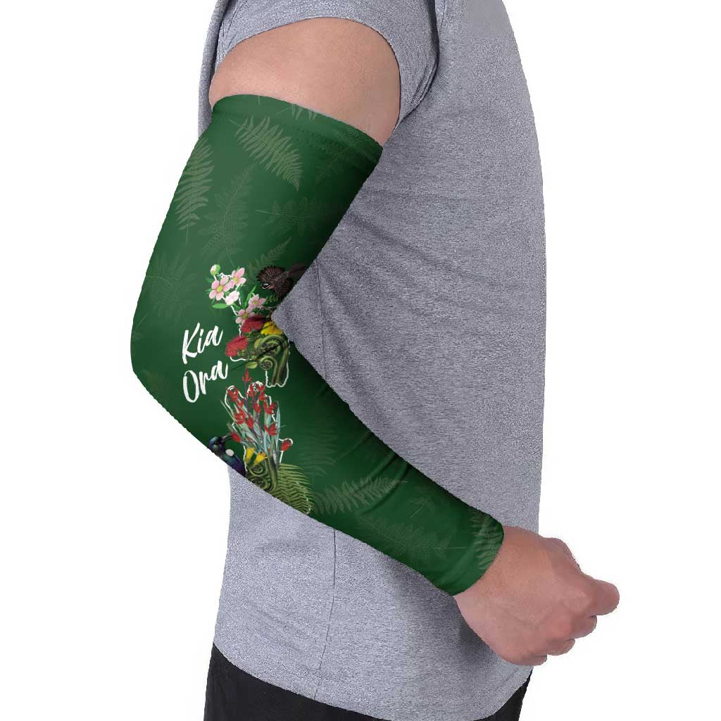 Kia Ora New Zealand Floral Personalized Arm Sleeves Sage Green - Aussie Hoodie