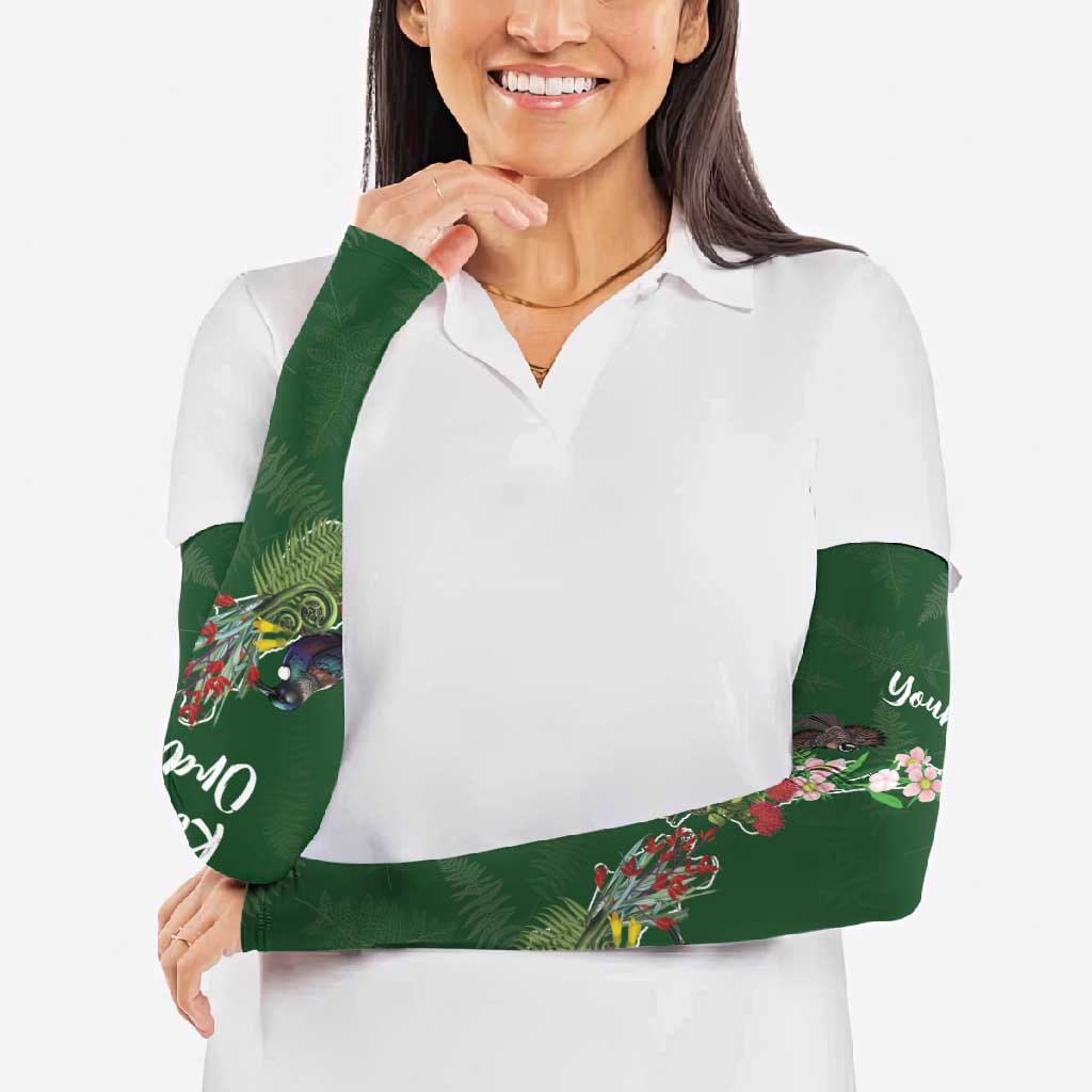 Kia Ora New Zealand Floral Personalized Arm Sleeves Sage Green - Aussie Hoodie
