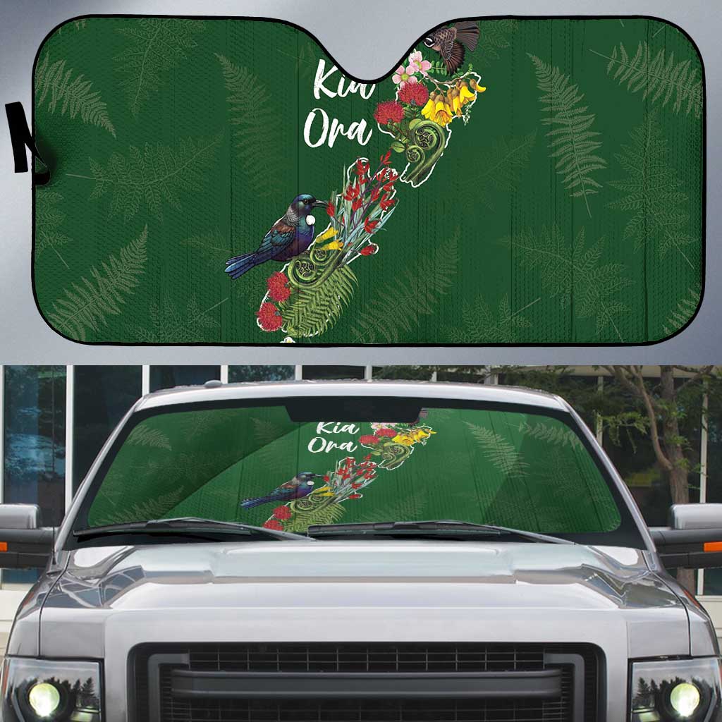 Kia Ora New Zealand Floral Auto Sun Shade Sage Green - Aussie Hoodie