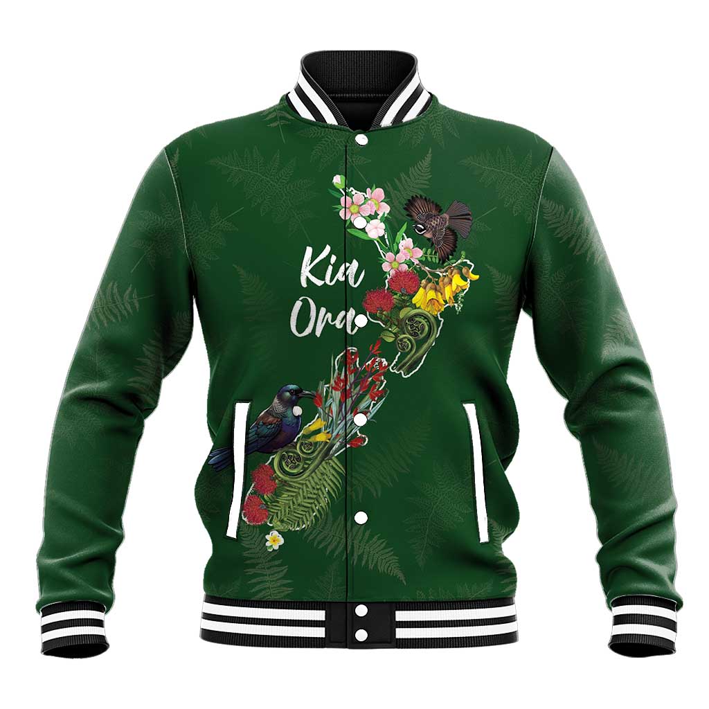 Kia Ora New Zealand Floral Personalized Baseball Jacket Sage Green - Aussie Hoodie