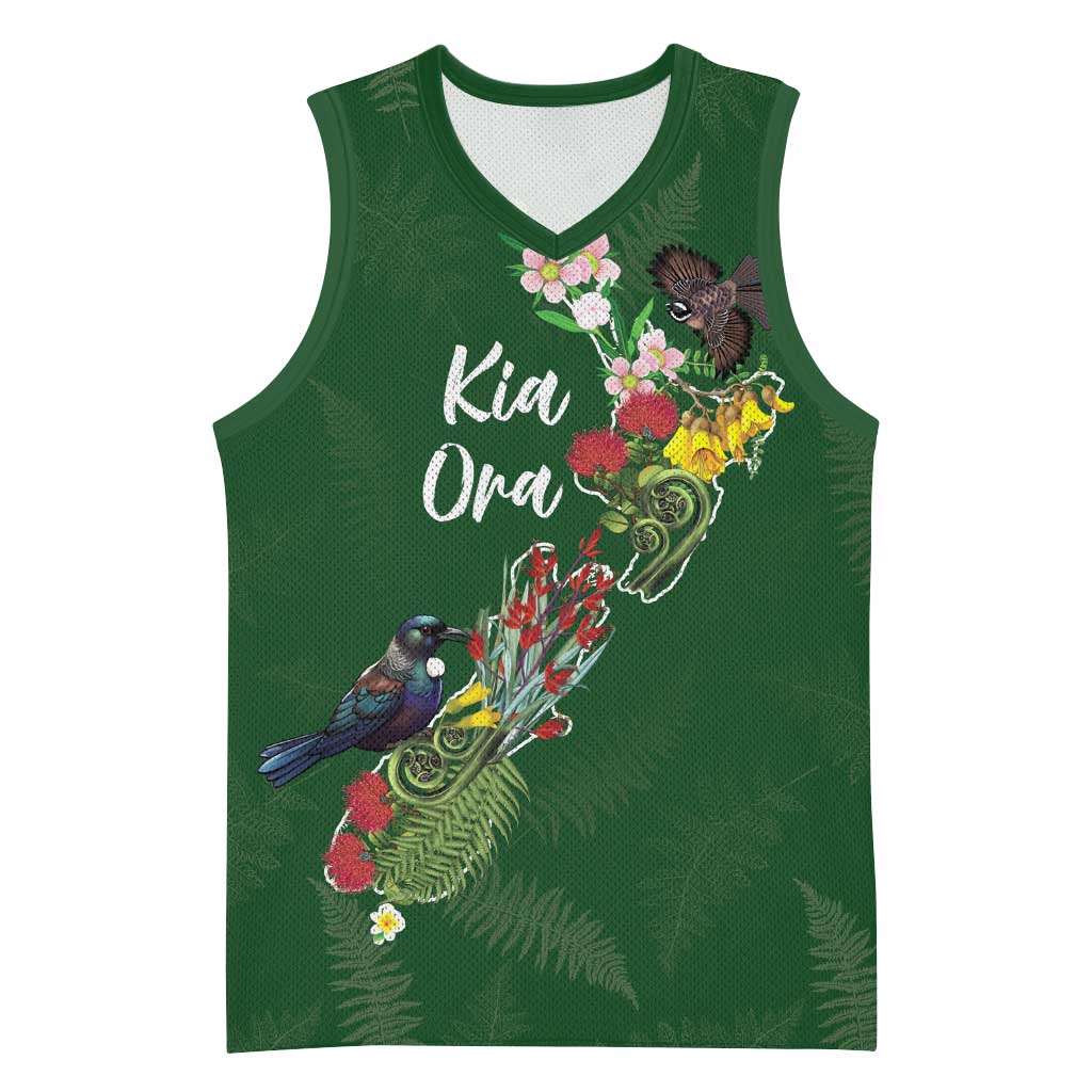 Kia Ora New Zealand Floral Personalized Basketball Jersey Sage Green - Aussie Hoodie