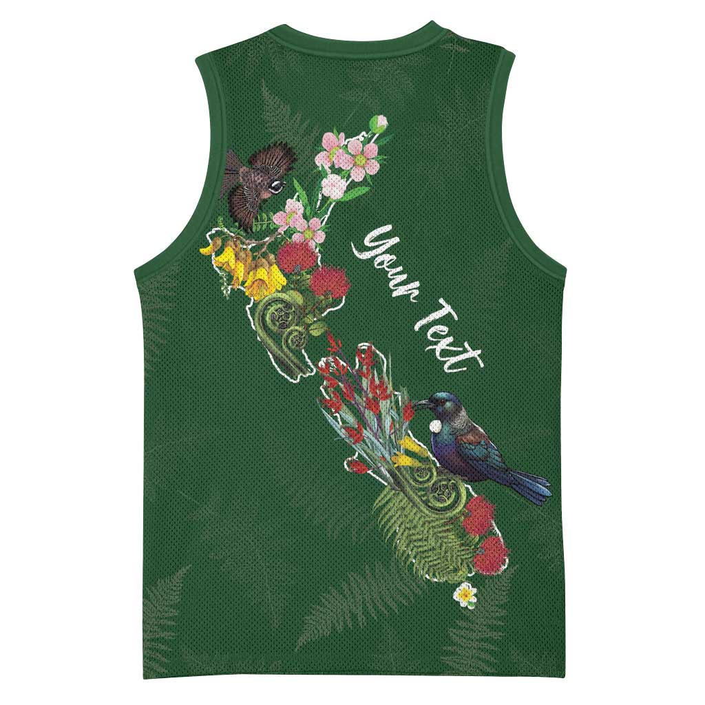 Kia Ora New Zealand Floral Personalized Basketball Jersey Sage Green - Aussie Hoodie