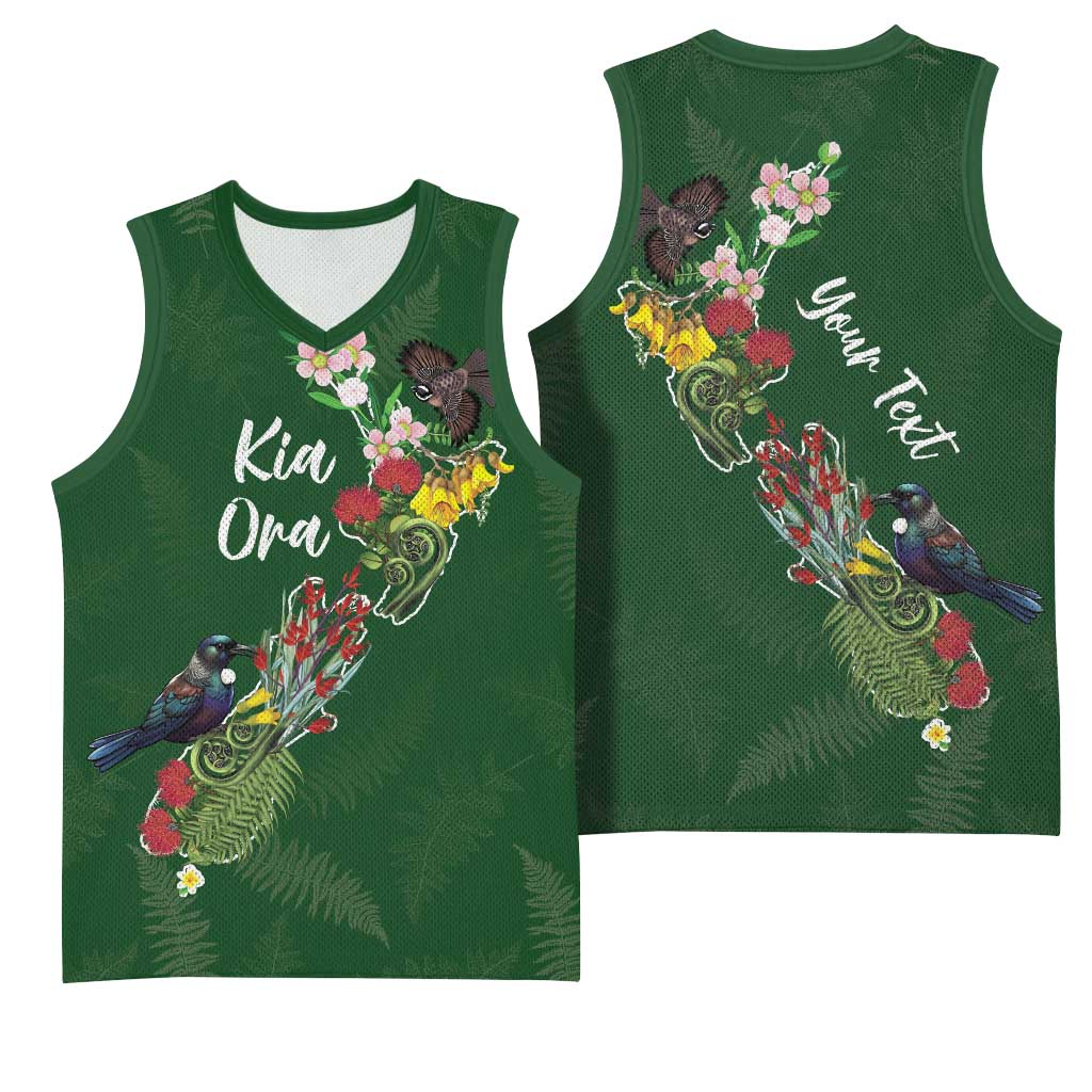 Kia Ora New Zealand Floral Personalized Basketball Jersey Sage Green - Aussie Hoodie