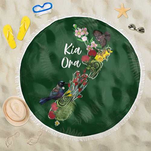 Kia Ora New Zealand Floral Beach Blanket Sage Green - Aussie Hoodie
