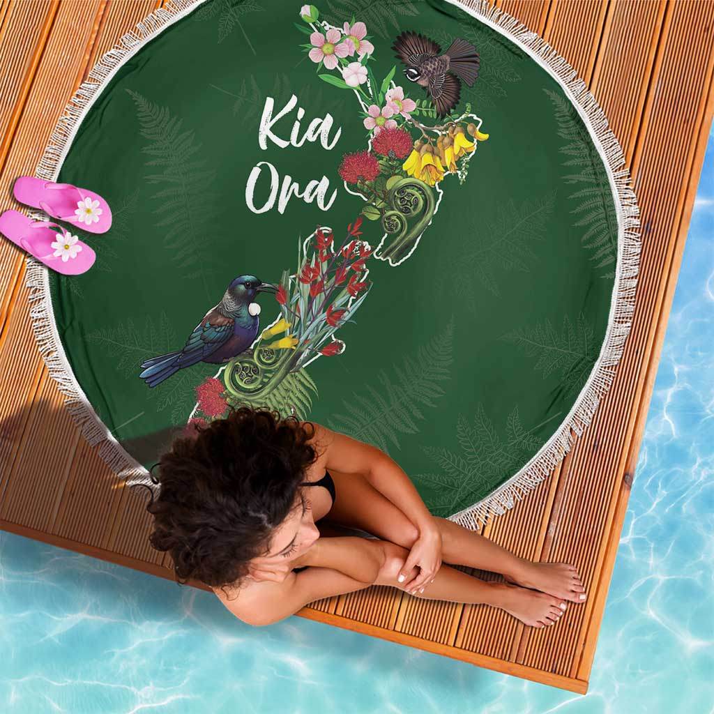Kia Ora New Zealand Floral Beach Blanket Sage Green - Aussie Hoodie