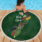 Kia Ora New Zealand Floral Beach Blanket Sage Green - Aussie Hoodie