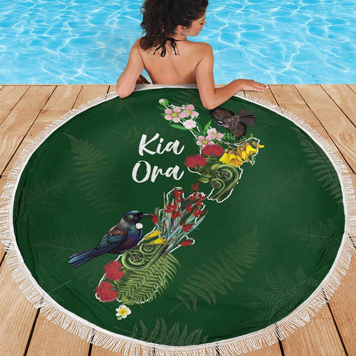 Kia Ora New Zealand Floral Beach Blanket Sage Green - Aussie Hoodie