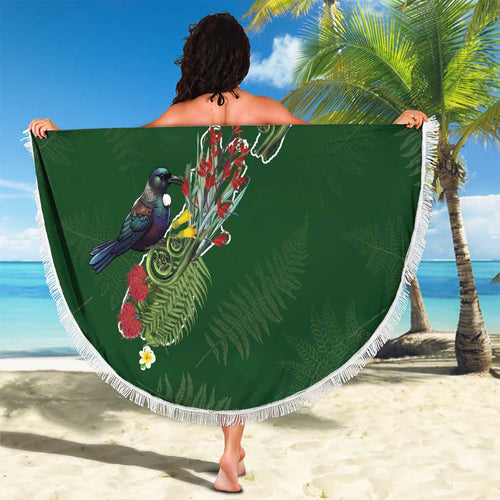 Kia Ora New Zealand Floral Beach Blanket Sage Green - Aussie Hoodie