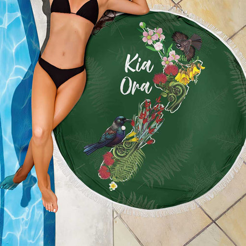 Kia Ora New Zealand Floral Beach Blanket Sage Green - Aussie Hoodie