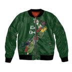 Kia Ora New Zealand Floral Personalized Bomber Jacket Sage Green - Aussie Hoodie