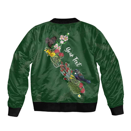 Kia Ora New Zealand Floral Personalized Bomber Jacket Sage Green - Aussie Hoodie
