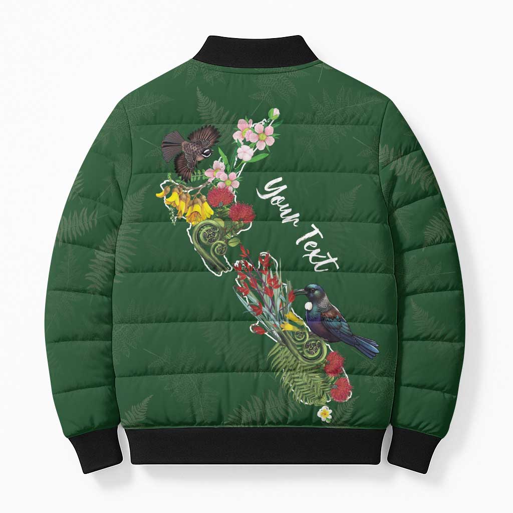 Kia Ora New Zealand Floral Personalized Bomber Puffer Jacket Sage Green - Aussie Hoodie