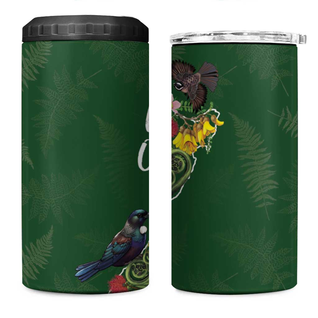 Kia Ora New Zealand Floral 4 in 1 Can Cooler Tumbler Sage Green - Aussie Hoodie