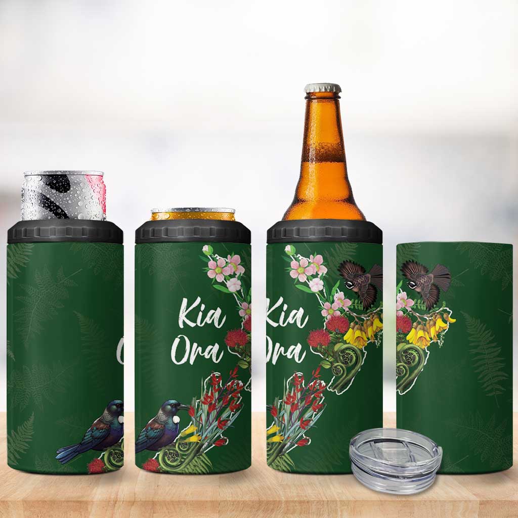 Kia Ora New Zealand Floral 4 in 1 Can Cooler Tumbler Sage Green - Aussie Hoodie
