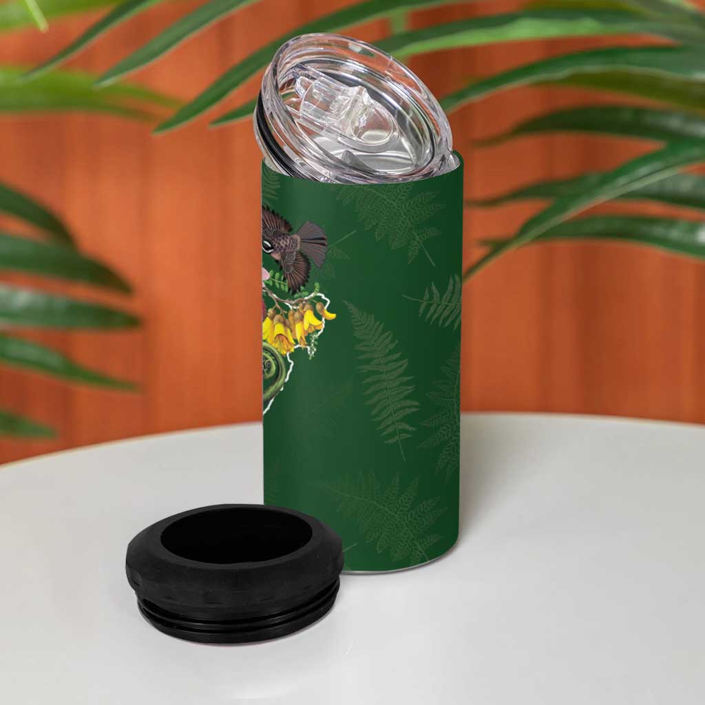 Kia Ora New Zealand Floral 4 in 1 Can Cooler Tumbler Sage Green - Aussie Hoodie