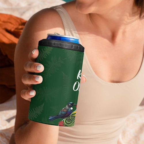 Kia Ora New Zealand Floral 4 in 1 Can Cooler Tumbler Sage Green - Aussie Hoodie