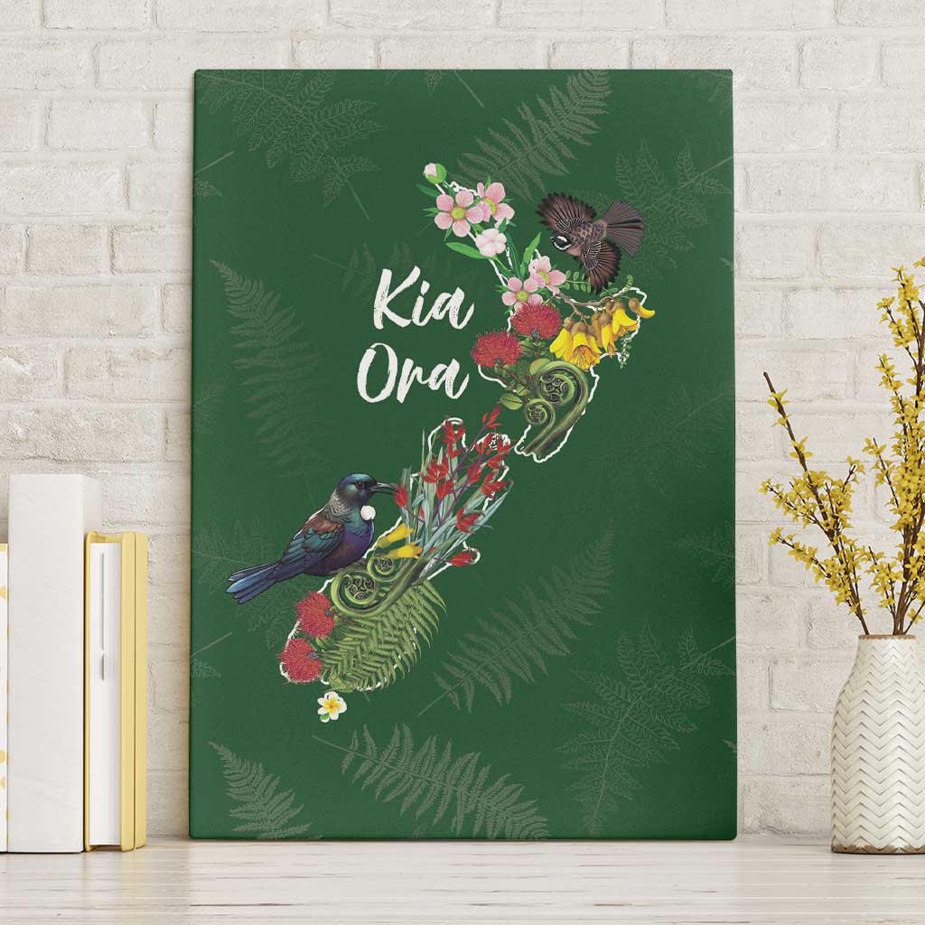 Kia Ora New Zealand Floral Canvas Wall Art Sage Green - Aussie Hoodie