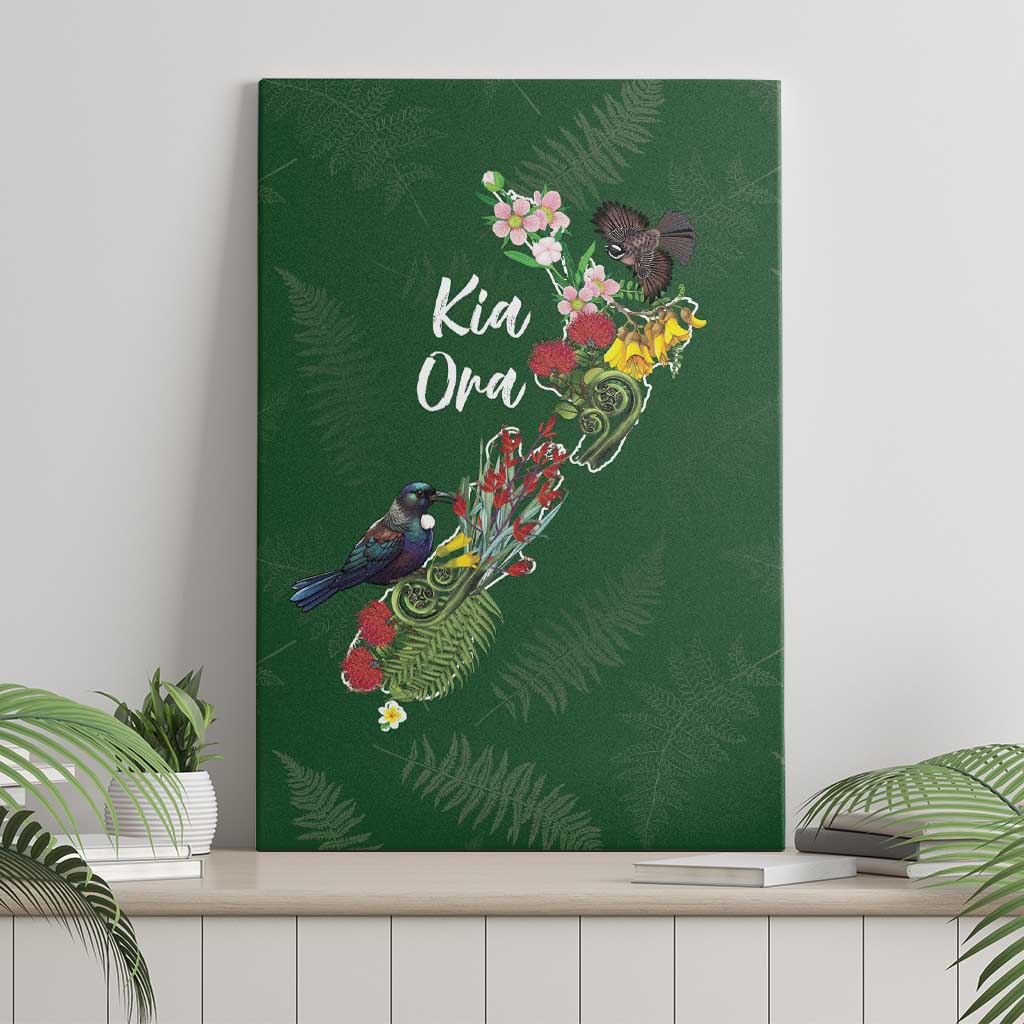 Kia Ora New Zealand Floral Canvas Wall Art Sage Green - Aussie Hoodie