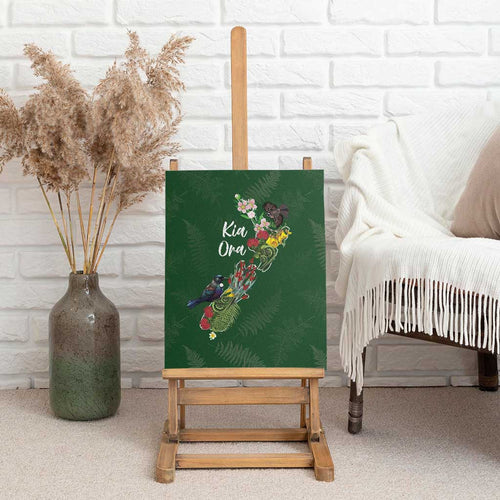 Kia Ora New Zealand Floral Canvas Wall Art Sage Green - Aussie Hoodie
