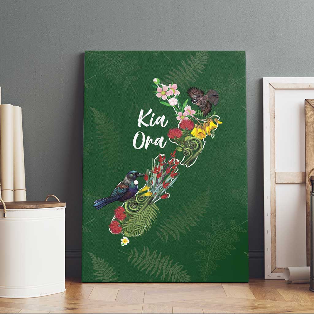 Kia Ora New Zealand Floral Canvas Wall Art Sage Green - Aussie Hoodie