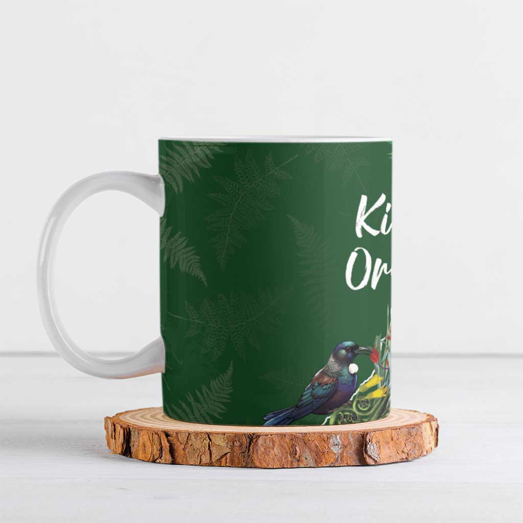 Kia Ora New Zealand Floral Ceramic Mug Sage Green - Aussie Hoodie