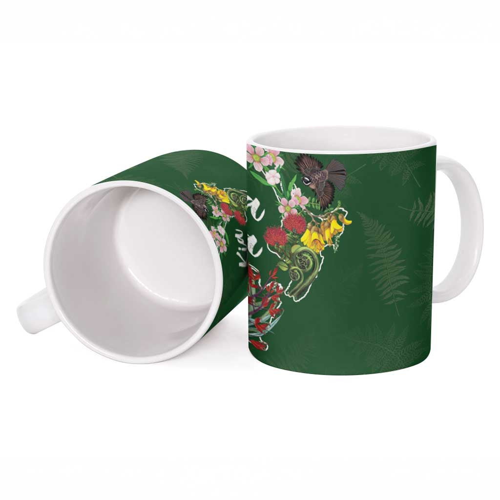Kia Ora New Zealand Floral Ceramic Mug Sage Green - Aussie Hoodie
