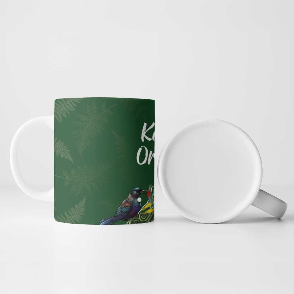 Kia Ora New Zealand Floral Ceramic Mug Sage Green - Aussie Hoodie