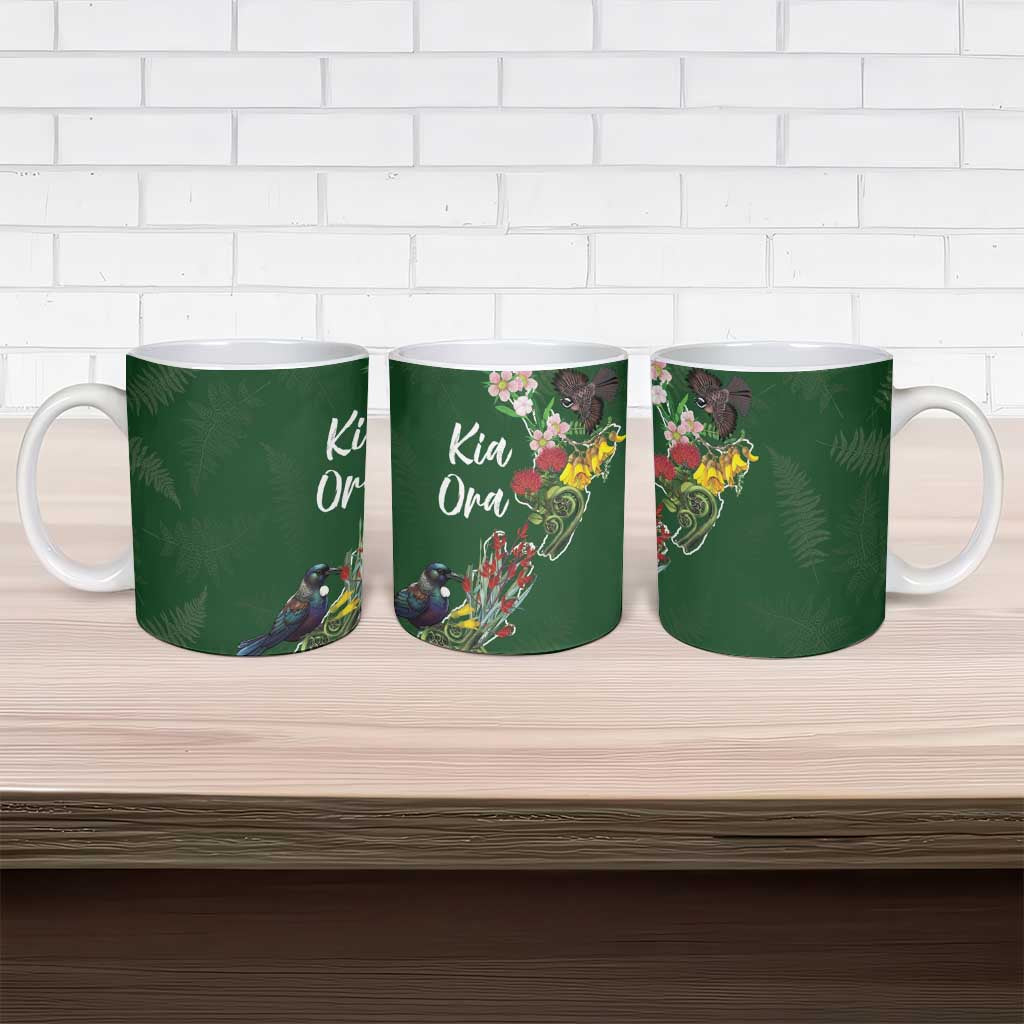 Kia Ora New Zealand Floral Ceramic Mug Sage Green - Aussie Hoodie