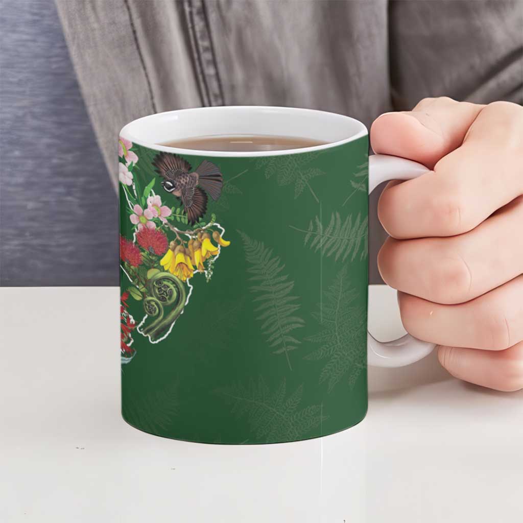 Kia Ora New Zealand Floral Ceramic Mug Sage Green - Aussie Hoodie