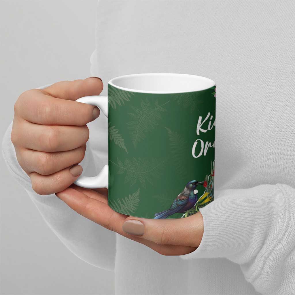 Kia Ora New Zealand Floral Ceramic Mug Sage Green - Aussie Hoodie