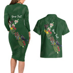 Kia Ora New Zealand Floral Personalized Couples Matching Long Sleeve Bodycon Dress and Hawaiian Shirt Sage Green - Aussie Hoodie
