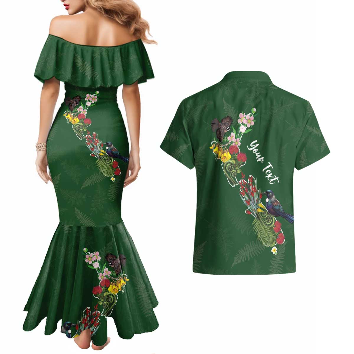 Kia Ora New Zealand Floral Personalized Couples Matching Mermaid Dress and Hawaiian Shirt Sage Green - Aussie Hoodie