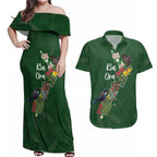 Kia Ora New Zealand Floral Personalized Couples Matching Off Shoulder Maxi Dress and Hawaiian Shirt Sage Green - Aussie Hoodie
