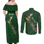 Kia Ora New Zealand Floral Personalized Couples Matching Off Shoulder Maxi Dress and Long Sleeve Button Shirt Sage Green - Aussie Hoodie