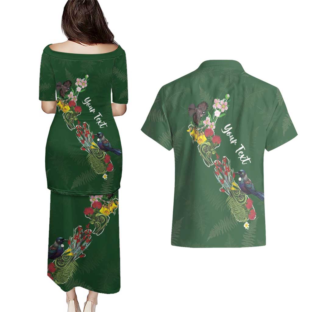 Kia Ora New Zealand Floral Personalized Couples Matching Puletasi and Hawaiian Shirt Sage Green - Aussie Hoodie