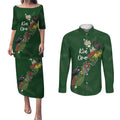 Kia Ora New Zealand Floral Personalized Couples Matching Puletasi and Long Sleeve Button Shirt Sage Green - Aussie Hoodie