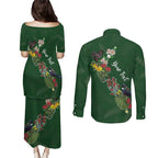 Kia Ora New Zealand Floral Personalized Couples Matching Puletasi and Long Sleeve Button Shirt Sage Green - Aussie Hoodie