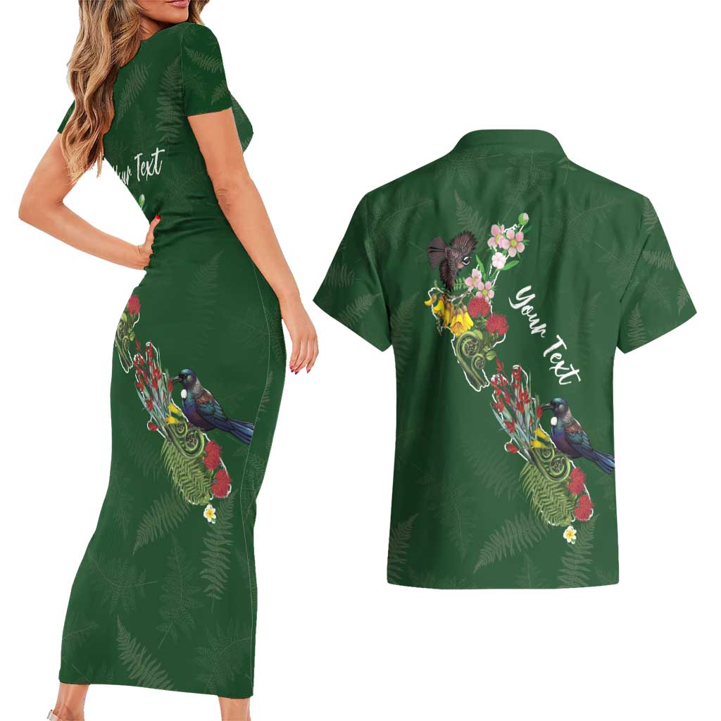 Kia Ora New Zealand Floral Personalized Couples Matching Short Sleeve Bodycon Dress and Hawaiian Shirt Sage Green - Aussie Hoodie