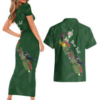 Kia Ora New Zealand Floral Personalized Couples Matching Short Sleeve Bodycon Dress and Hawaiian Shirt Sage Green - Aussie Hoodie