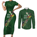 Kia Ora New Zealand Floral Personalized Couples Matching Short Sleeve Bodycon Dress and Long Sleeve Button Shirt Sage Green - Aussie Hoodie