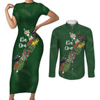 Kia Ora New Zealand Floral Personalized Couples Matching Short Sleeve Bodycon Dress and Long Sleeve Button Shirt Sage Green - Aussie Hoodie